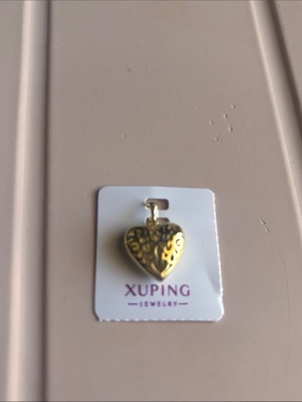 Xuping Gold Heart Filigree Pendant. Solid on back side
